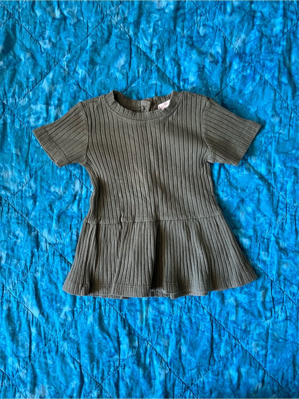 kate quinn Thyme Green Ribbed Short-Sleeve Peplum Top